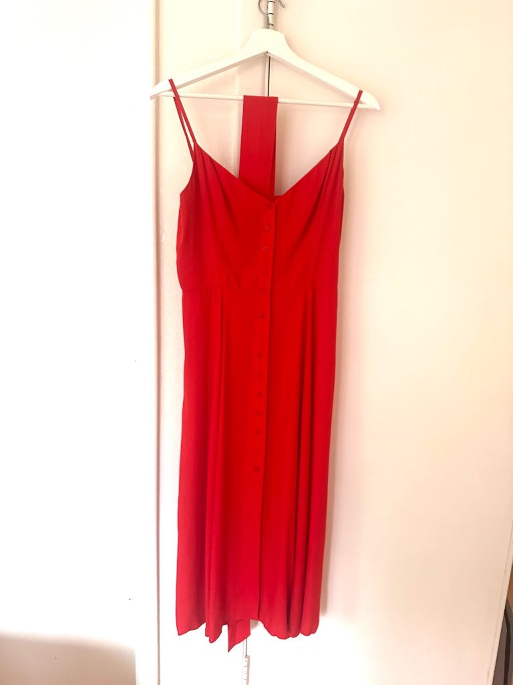 Reformation Red V-Neck Tie-Waist Midi Dress 6